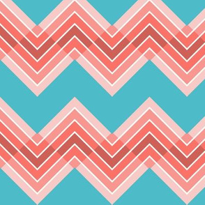 Counterchanged Coral Chevrons on Turquoise