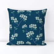 Dogwood Branches- green on navy 