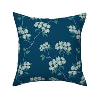 Dogwood Branches- green on navy 