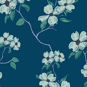 Dogwood Branches- green on navy 