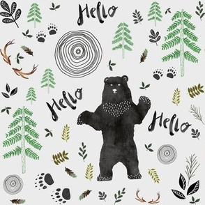 8" Hello Woodland bear Light Grey