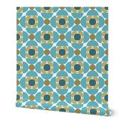 Scandi mod flowers teal olive Mid-century modern Wallpaper