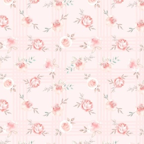 10" Lush  florals - on grid pink 