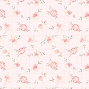 10" Lush  florals - on grid pink 