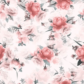 18" vintage roses fabric, roses fabric, flower design  blush
