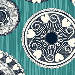 heart mandala spot teal blue stripe