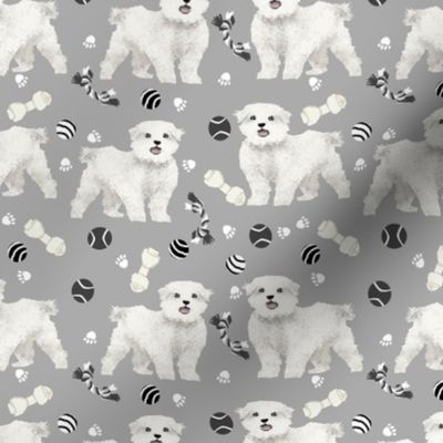 maltese dog toys fabric - cute dogs fabric, dog fabric, dog toys fabric, pet dog, dog breeds, dog design-  grey