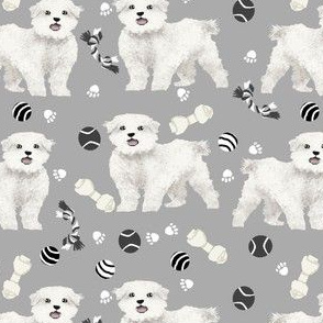 maltese dog toys fabric - cute dogs fabric, dog fabric, dog toys fabric, pet dog, dog breeds, dog design-  grey