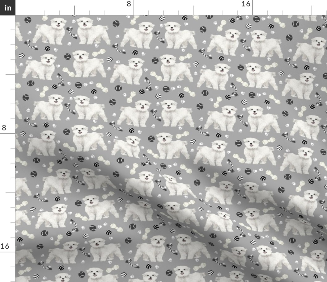 maltese dog toys fabric - cute dogs fabric, dog fabric, dog toys fabric, pet dog, dog breeds, dog design-  grey