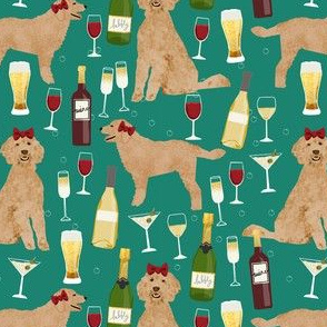 apricot golden doodle wine fabric - golden doodle dog fabric, wine fabric, dog pattern, dog breed fabric, dogs, golden doodle pattern - green