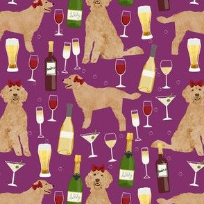 apricot golden doodle wine fabric - golden doodle dog fabric, wine fabric, dog pattern, dog breed fabric, dogs, golden doodle pattern - purple