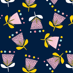 Retro polka flowers navy by Mount Vic and Me