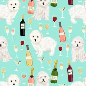 maltipoo dog fabric - maltipoo fabric, wine fabric, cute designer dog fabric, toy dogs -  mint