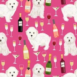 maltipoo dog fabric - maltipoo fabric, wine fabric, cute designer dog fabric, toy dogs -  pink