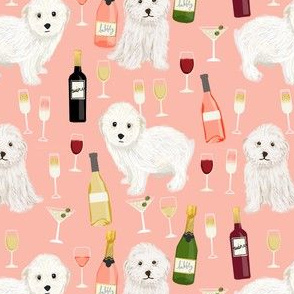maltipoo dog fabric - maltipoo fabric, wine fabric, cute designer dog fabric, toy dogs - peach