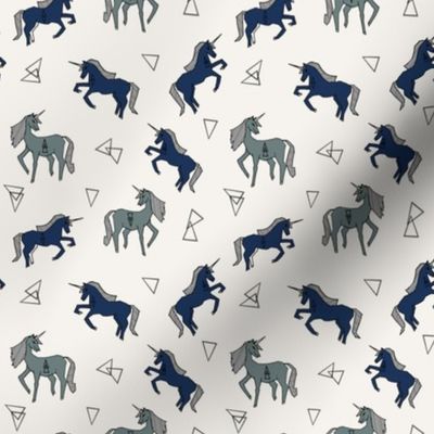 unicorns // navy blue unicorn cute mini design tiny unicorns navy blue and blue-grey