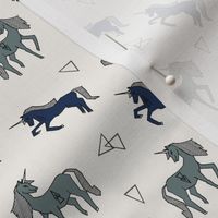 unicorns // navy blue unicorn cute mini design tiny unicorns navy blue and blue-grey