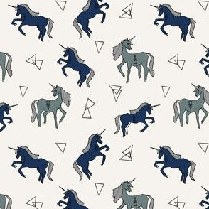 unicorns // navy blue unicorn cute mini design tiny unicorns navy blue and blue-grey