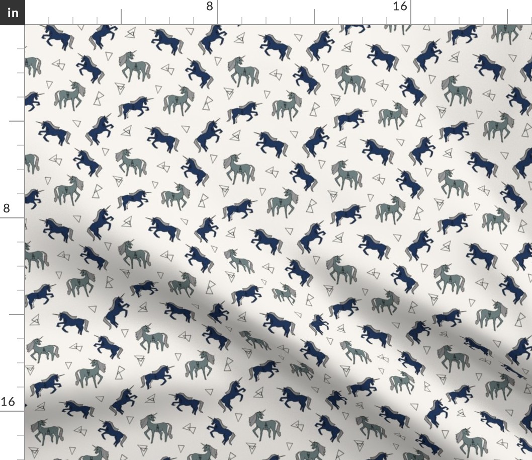 unicorns // navy blue unicorn cute mini design tiny unicorns navy blue and blue-grey