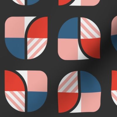 Bauhaus Midcentury modern geometry red blue pink black MCM Wallpaper