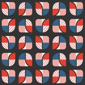 Bauhaus Midcentury modern geometry red blue pink black MCM Wallpaper