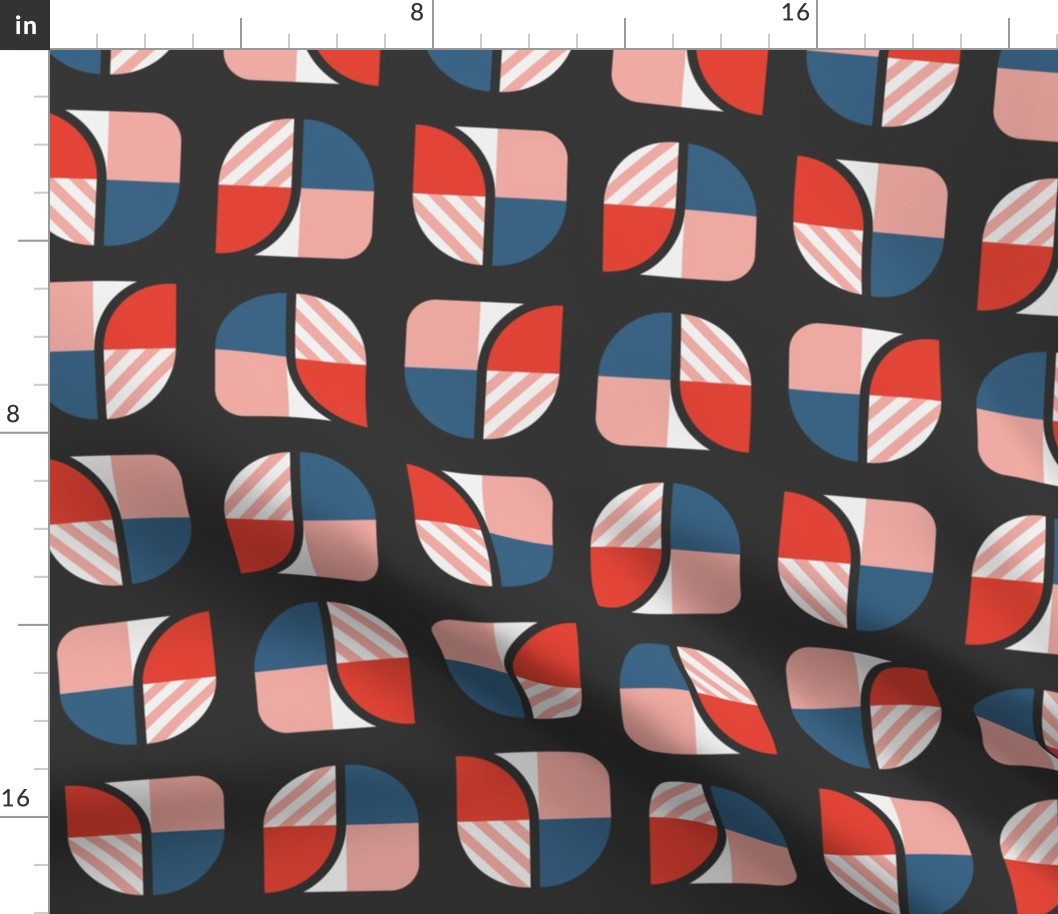 Bauhaus Midcentury modern geometry red blue pink black MCM Wallpaper