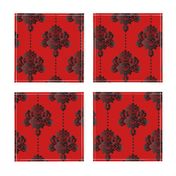 Gothic red black damask large Wallpaper