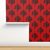 Gothic red black damask large Wallpaper