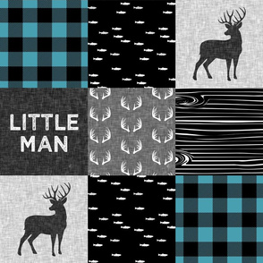 little man - light teal and black (buck) quilt woodland C18BS