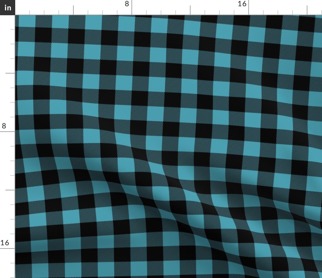 1" scale - light teal and black buffalo check plaid C18BS