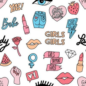 girl gang fabric - cute patches, stickers, girls, girl power, baby, lady, girls, girl fabric, cute design - peach