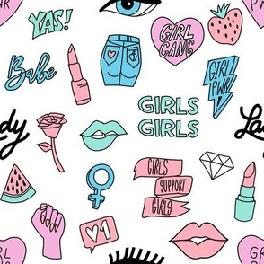 girl gang fabric - cute patches, stickers, girls, girl power, baby, lady, girls, girl fabric, cute design - pastel