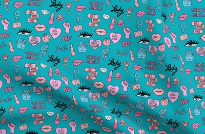 girl gang fabric - cute patches, stickers, girls, girl power, baby, lady,  girls, girl fabric, cute design - multi Fabric byandrea_lauren
