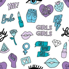 girl gang fabric - cute patches, stickers, girls, girl power, baby, lady, girls, girl fabric, cute design - purples
