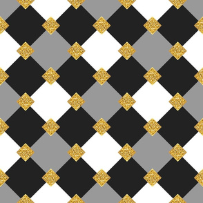 Harlequin diamonds check gold black white