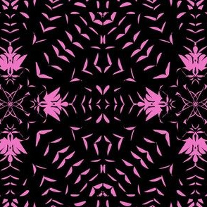 A Lattice of Hot Pink Leaves on Black