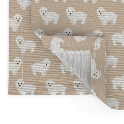 maltipoo dog fabric - cute white dog fabric, toy dog fabric, dog breeds fabric -tan