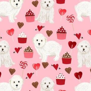 maltipoo valentines day fabric - cute white dog fabric, valentines day fabric, dog fabric, pet fabric cute dog - pink
