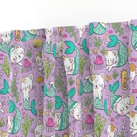 Purrmaids Cats Mermaids  Sea Doodle on Purple Lilac