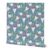 Purrmaids Cats Mermaids  Sea Doodle Mint on Dark Blue Navy