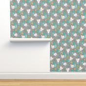 Purrmaids Cats Mermaids  Sea Doodle Mint on Grey