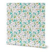 Purrmaids Cats Mermaids  Sea Doodle Mint on White