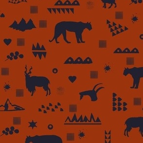 mountain's animals in red and dark gray