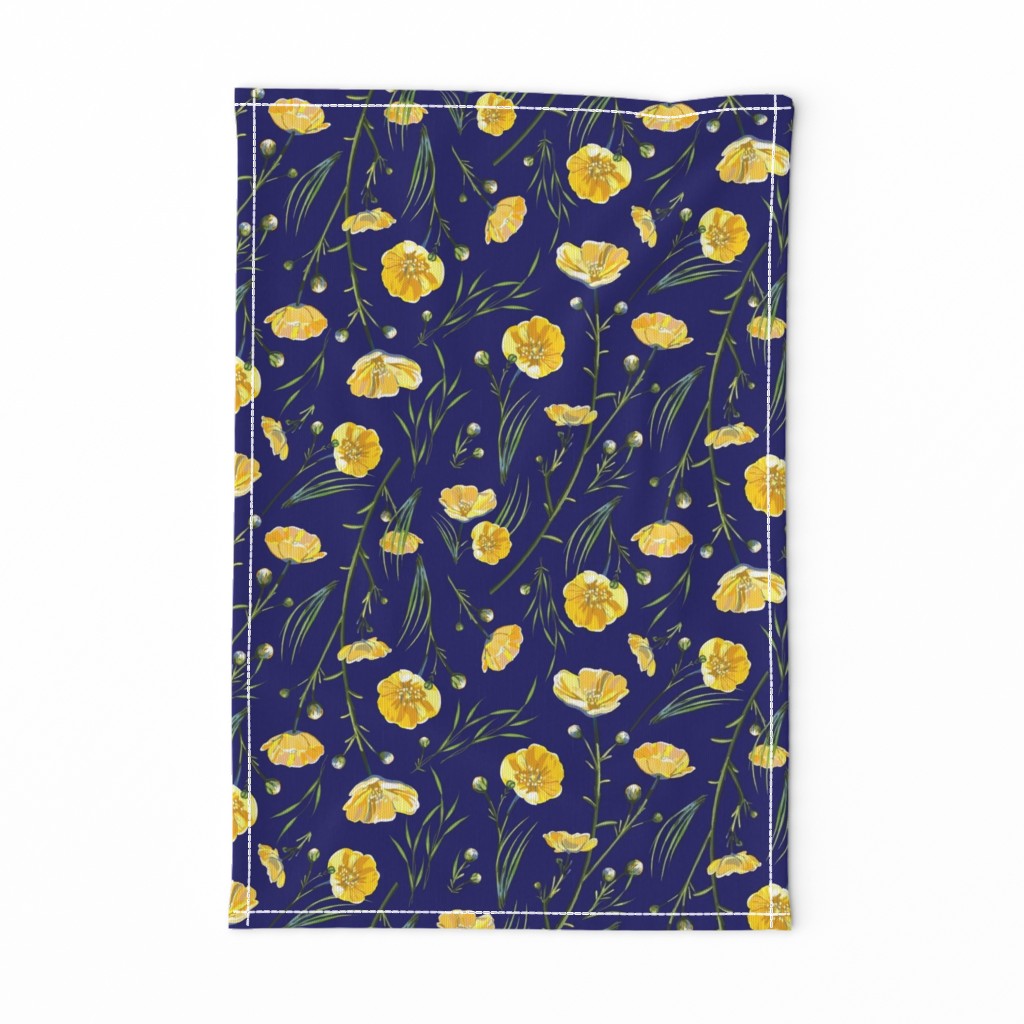 Field Buttercups | Dark Blue Solid | Large