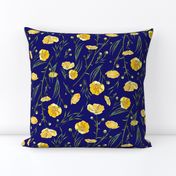 Field Buttercups | Dark Blue Solid | Large