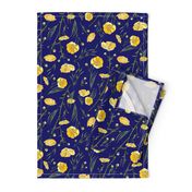 Field Buttercups | Dark Blue Solid | Large