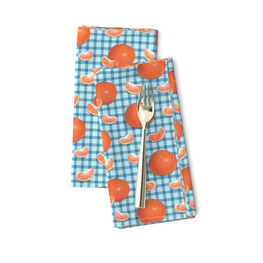 Mandarines on blue plaid