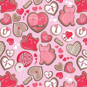 Valentine Sweetness  // small scale // pink background pink and red cats and candy