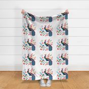 Folk Peackock bright tea towel 