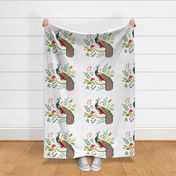 Folk Peackock tea towel warm